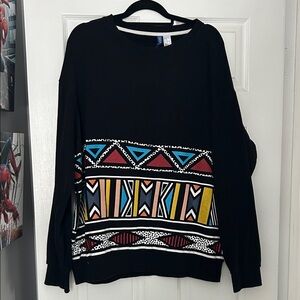 H&M Black Multicolor Geometric Crewneck Sweater
